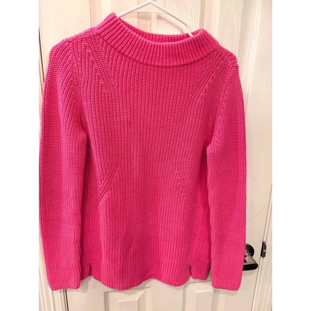Talbots Sweater Pink Shaker Stitch Cotton Mock Neck Petite Pullover JO5161
